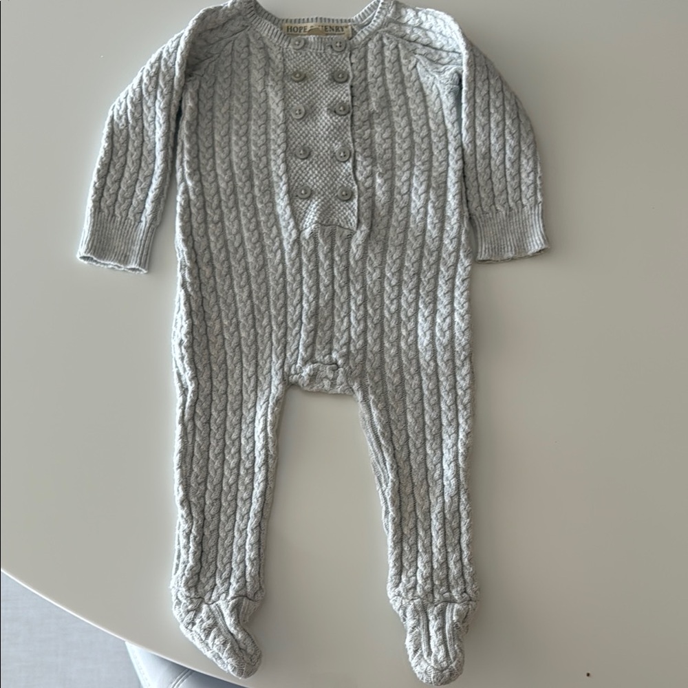 Gray Cable Knit Footie One Piece with Cozy Texture